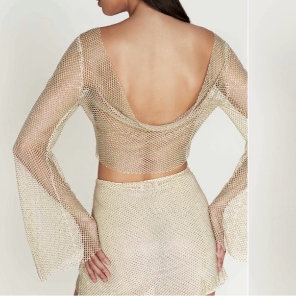 Meshki Silver Hilton Diamanté Mesh Crop Top SZ S Worn Once - Picture 2 of 12